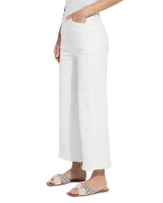 Noah High Waist Crop Wide Leg Fringe Jeans in Ecru White