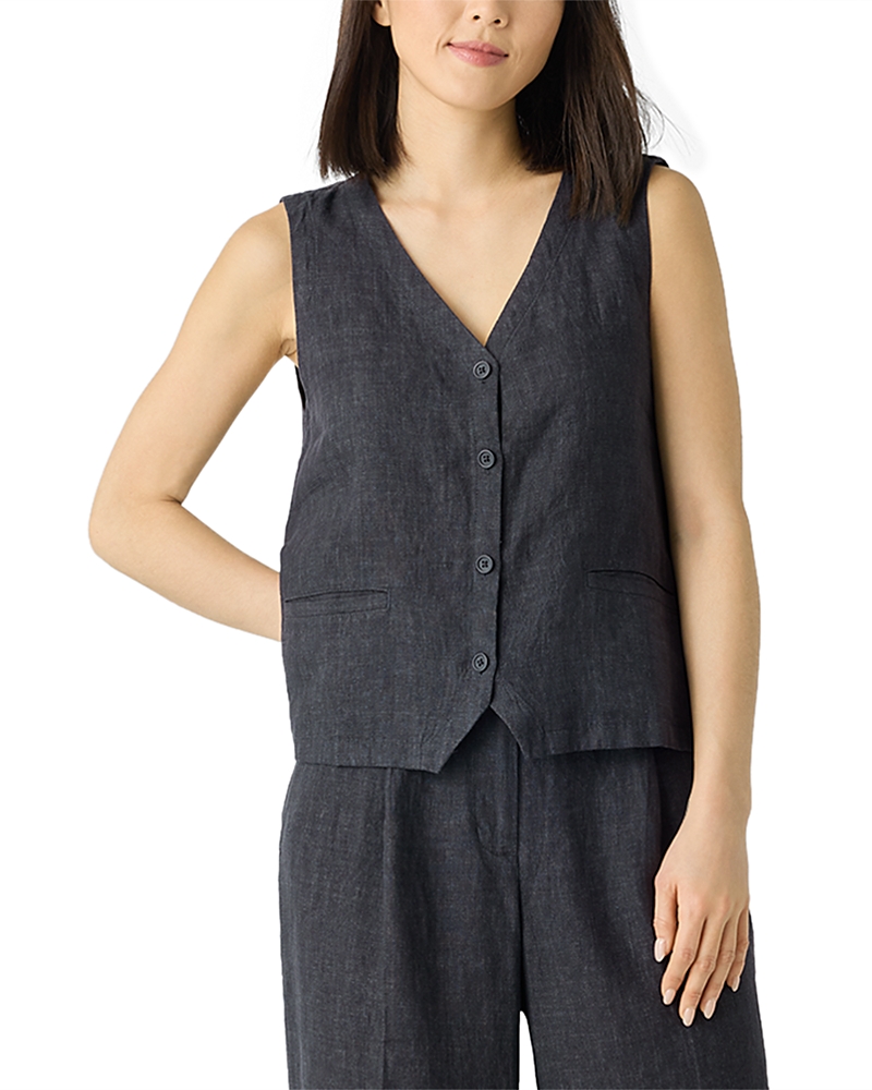 Eileen Fisher Linen Tie Back Vest In Graphite