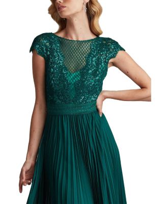Surette Sequin Embroidered Pleated Chiffon Gown