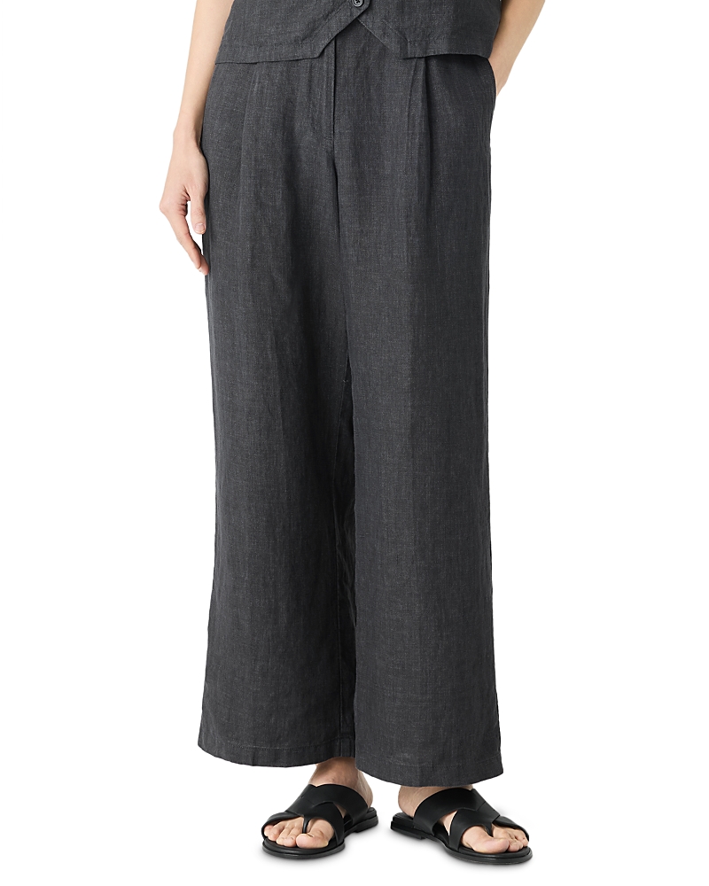 EILEEN FISHER WASHED LINEN DELAVE PLEATED WIDE LEG PANTS