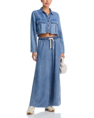 Washed Denim Wide Leg Pants