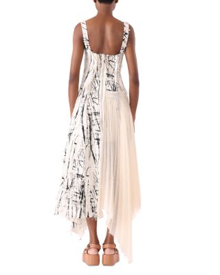 Brushstroke Fray Jacquard Asymmetric Dress