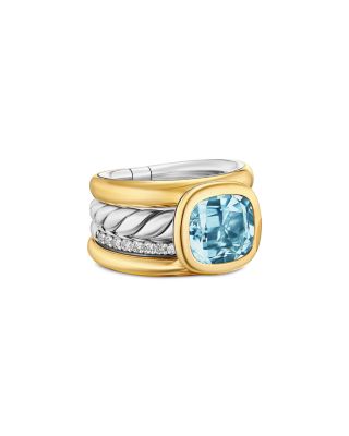 David Yurman - DY Mercer&reg; Four Row Stone Ring in Sterling Silver with 18K Yellow Gold, Gemstone and Diamonds, 14mm