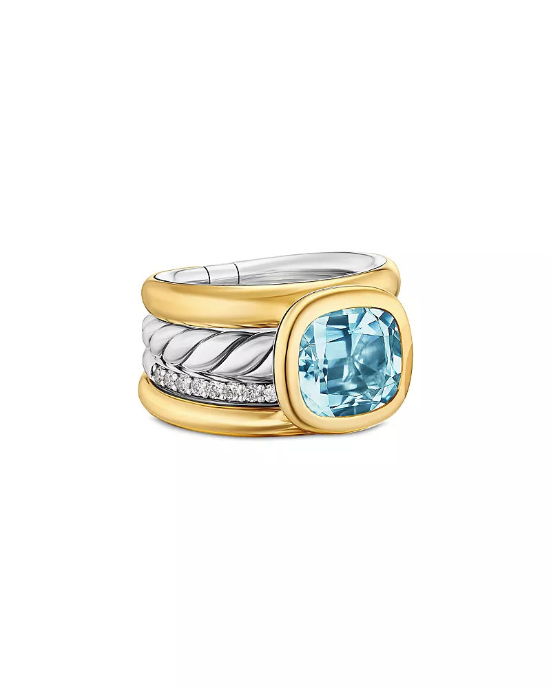 David Yurman Dy Mercer Four Row Stone Ring in Sterling Silver with 18K Yellow Gold, Gemstone and Diamonds, 14mm