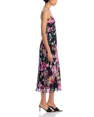 Ray Pleated Floral Chiffon Midi Dress