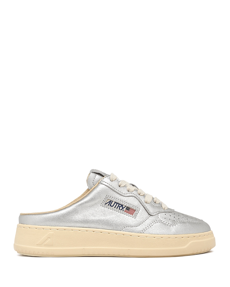 Autry Medalist Metallic Shearling Mule Sneakers In Silver