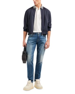 Slim Fit Washed Jeans in Medium Blue