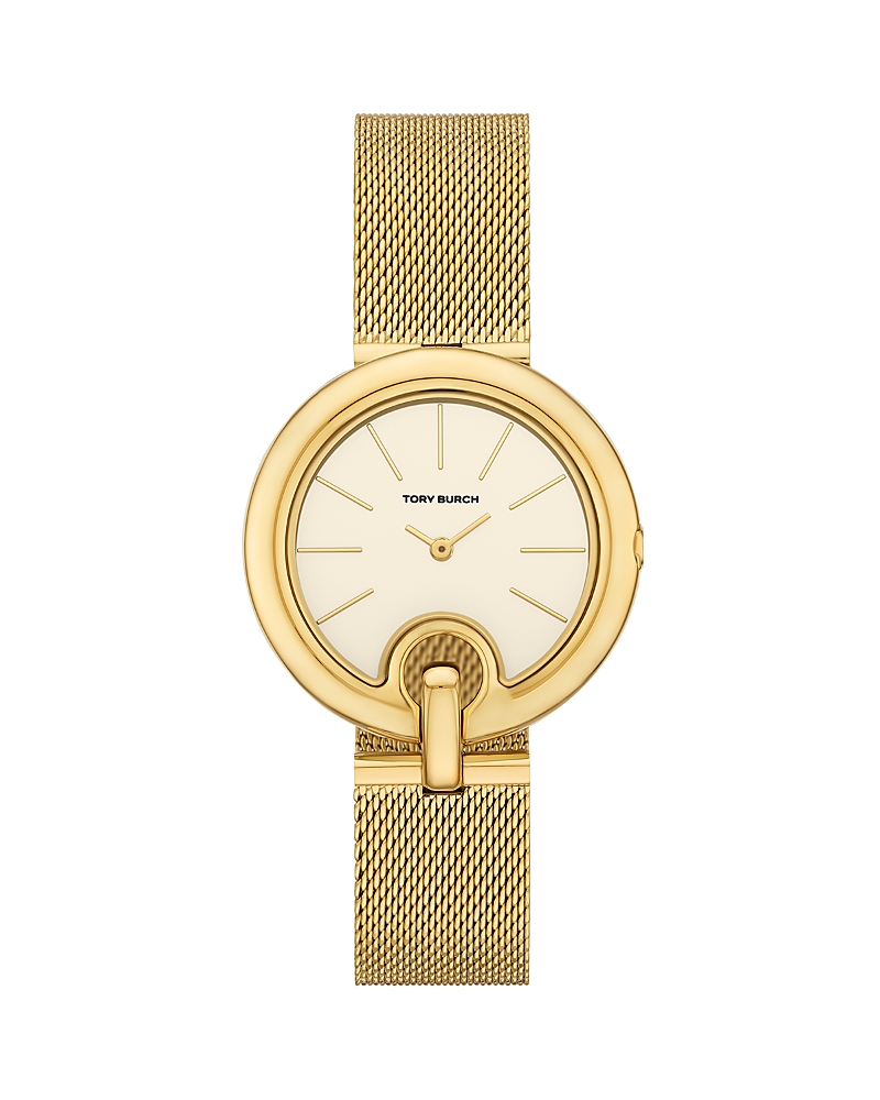 Tory Burch Women's The Pierced Gold-tone Stainless Steel Mesh Bracelet Watch 36mm In Cream/gold