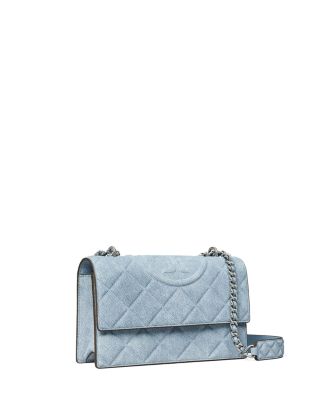 Fleming Denim Print Suede Small Convertible Shoulder Bag