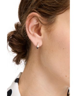 Imitation Pearl, Pav&eacute; & Enamel Huggie Hoop Earrings