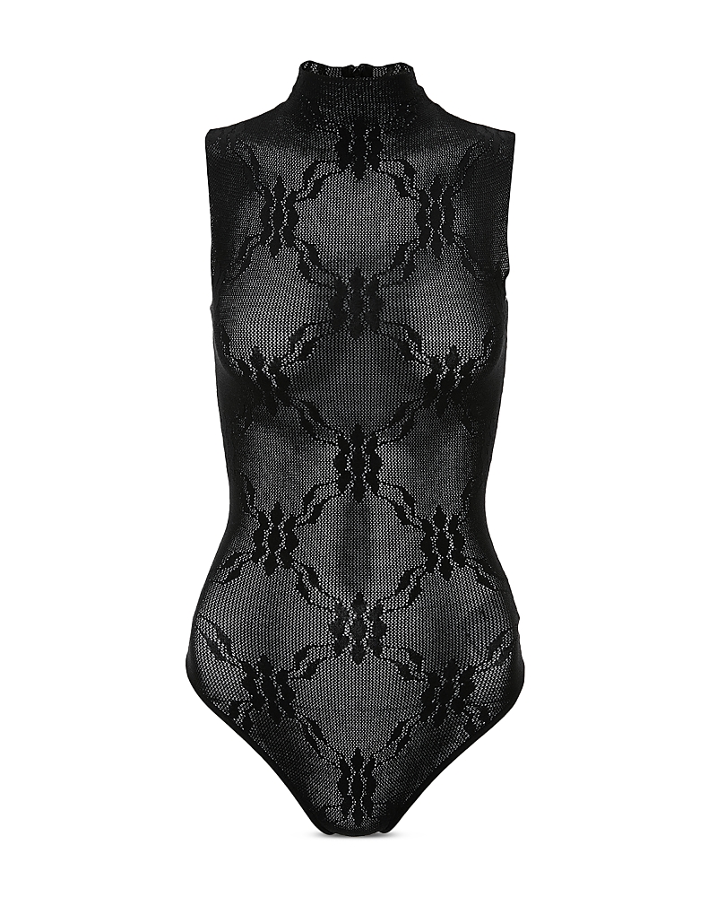 Victoria Beckham Lace Floral Sleeveless High Neck Top In Black