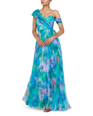 Davina Printed Pleated Asymmetric Gown