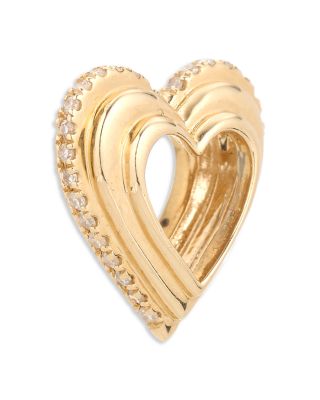 9K Yellow Gold Diamond Groovy Heart Big Bead Pendant