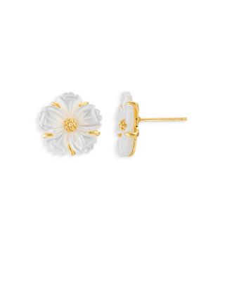 Mermaid Garden Mother Of Pearl Blossom Petite Stud Earrings in 18K Gold Plated