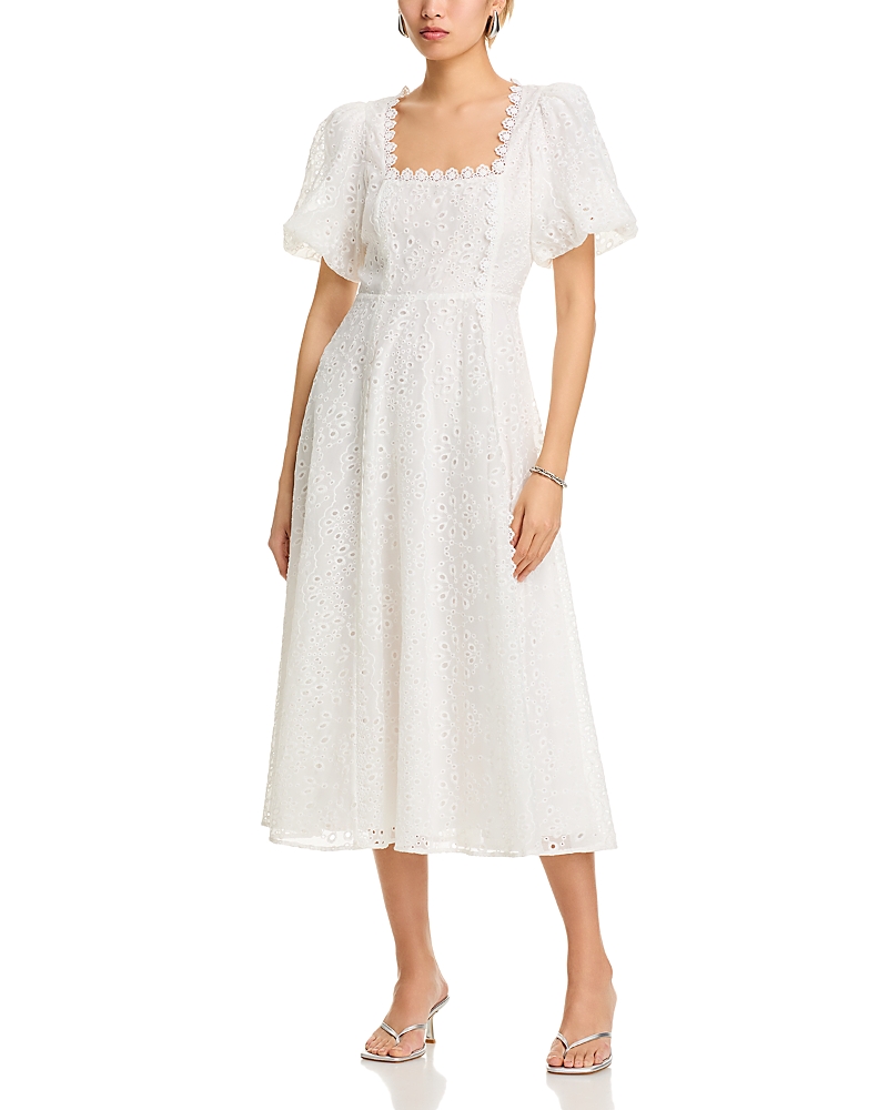 AQUA LACE TRIM EYELET MIDI DRESS - EXCLUSIVE