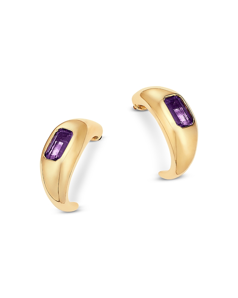 Bloomingdale's Fine Collection Amethyst Bold Gold J Hoop In 14k Yellow Gold In Purple/gold