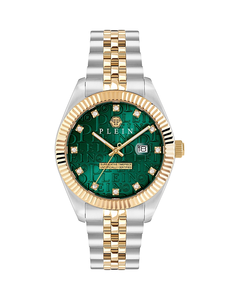 Philipp Plein Date Superlative Crystal Watch In Green/two Tone