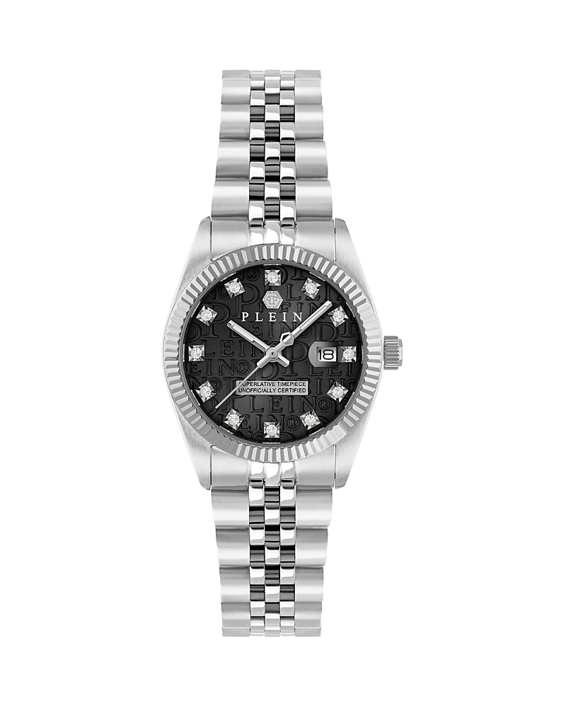 Philipp Plein Date Superlative Crystal Watch In Black/silver
