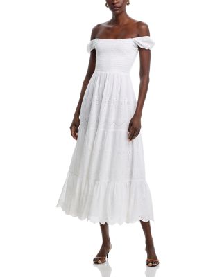 Eyelet Off The Shoulder Midi Dress