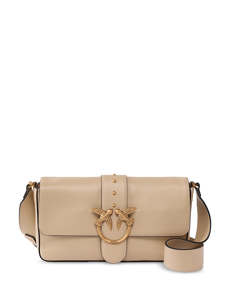 Shop Pinko Love One Classic Slouchy Crossbody In Beige Smoke Grey/gold