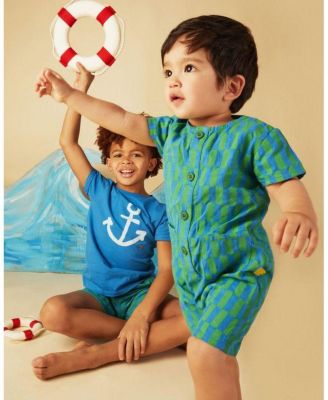 Unisex Linen Checkered Pocket Romper - Baby