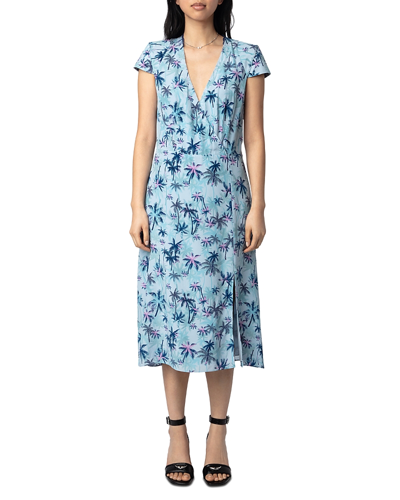 Zadig & Voltaire Womens Rapaz Printed Short-sleeve Silk Midi Dress Mist Xs In Mist