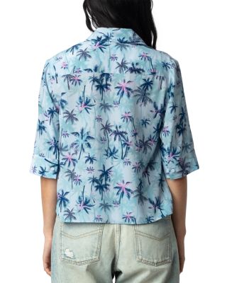 Telmos Sunset Palm Mist Print Silk Top