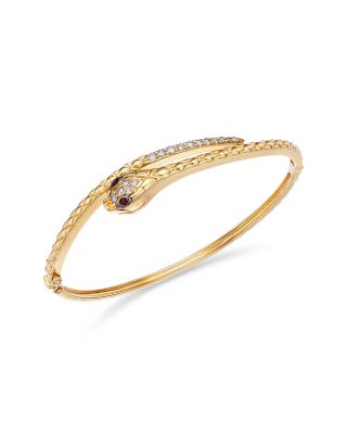 Bloomingdale's Fine Collection - Ruby & Diamond Textured Snake Bangle Bracelet in 14K Yellow Gold
