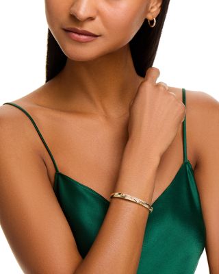 Diamond Textured Bangle Bracelet in 14K Yellow Gold, 0.86 tcw