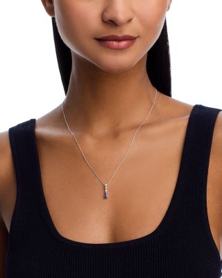 Sapphire & Diamond Linear Pendant Necklace in 14K White Gold, 20"