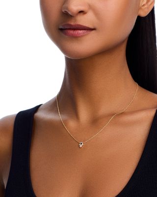 Sapphire & Diamond Hamsa Hand Pendant Necklace in 14K Yellow Gold, 18"