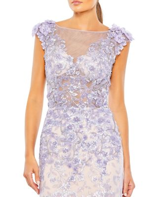 Embellished Cap Sleeve Cowl Neck Trumpet Gown