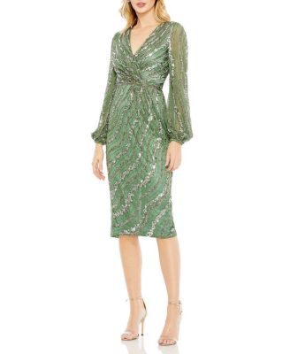 Mac Duggal - Embellished Long Sleeve Midi Dress