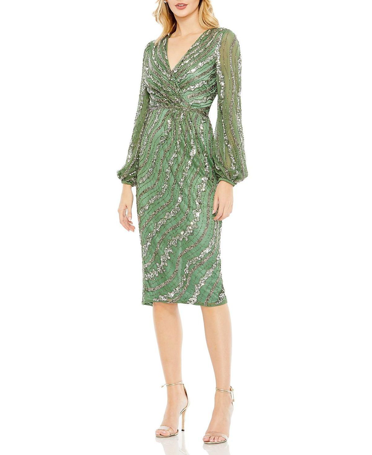 Mac Duggal Embellished Long Sleeve Midi Dress