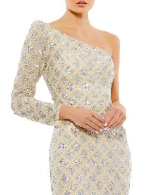 Embellished One Shoulder Asymmetrical Gown