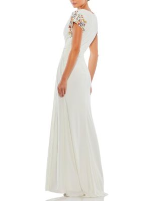 Embellished Sleeve Jersey Wrap Gown