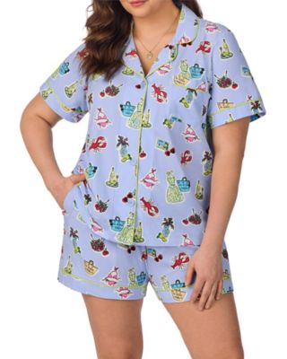 Printed Short Sleeve Boxer Pajama Set