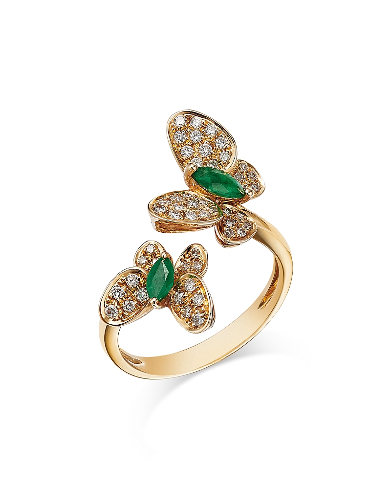 Bloomingdale's Fine Collection Emerald & Diamond Butterfly Cuff Ring in 14K Yellow Gold