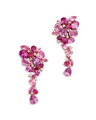 Fine Collection Multicolor Pink Sapphire & Diamond Drop Earrings in 14K Rose Gold