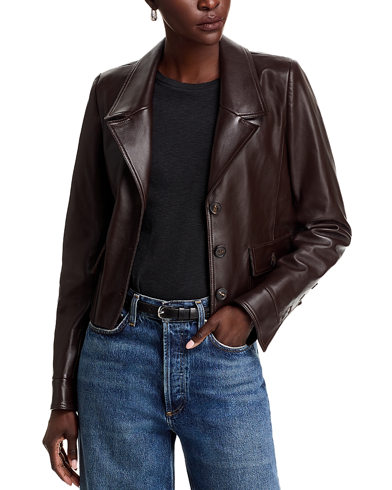 Frame The Leathered Cuffed Jacket In Brown