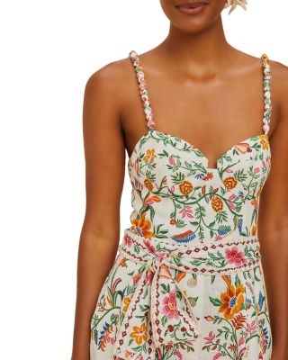 Delicate Forest Off White Linen Romper Swim Cover-Up 