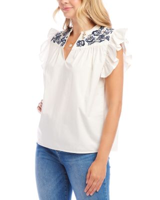 Embroidered Ruffled Top