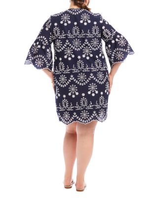 Plus Embroidered Flare Sleeve Shift Dress