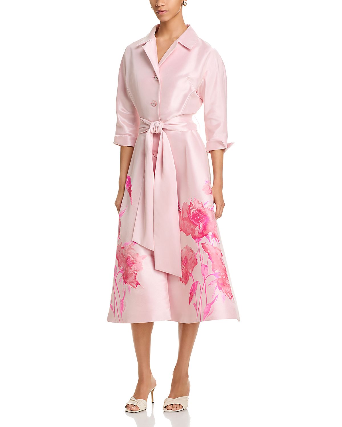 Teri Jon by Rickie Freeman Mikado Floral Print Shirt Dress