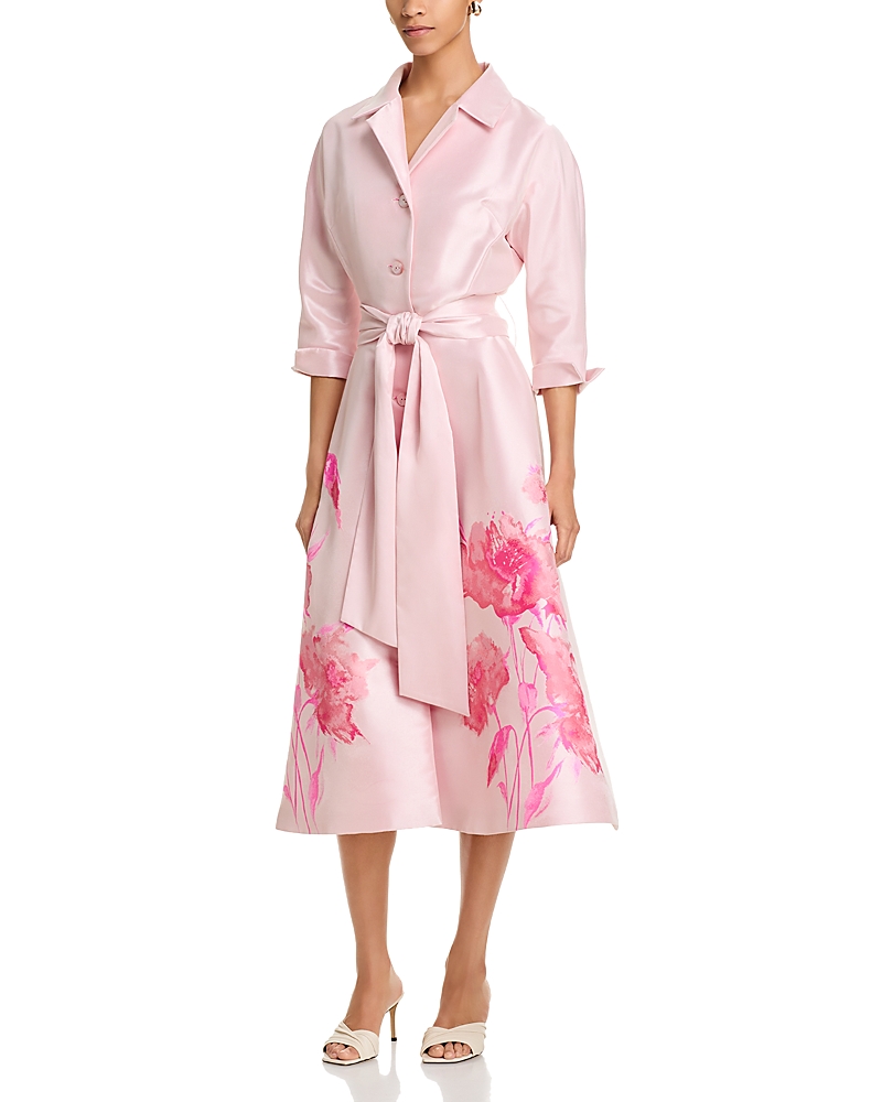Teri Jon By Rickie Freeman Mikado Floral Print Shirt Dress In Blush Multi