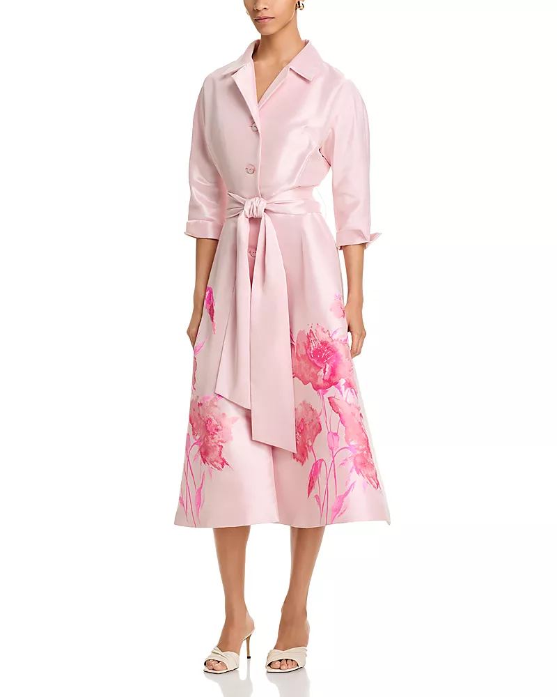 Teri Jon by Rickie Freeman Mikado Floral Print Shirt Dress