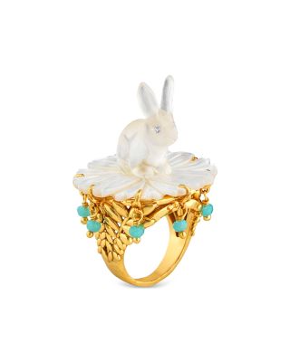 Villandry Mixed Stone Bunny On Flower Ring in 18K Gold Plated