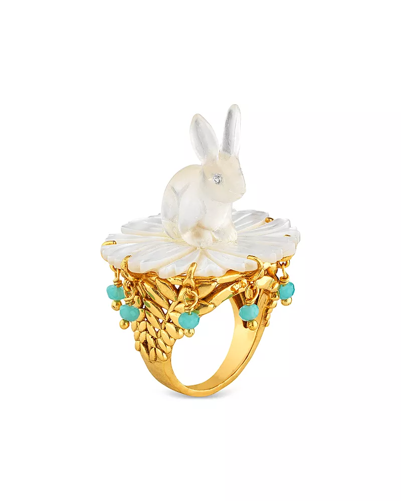 Capucine De Wulf Villandry Mixed Stone Bunny On Flower Ring in 18K Gold Plated