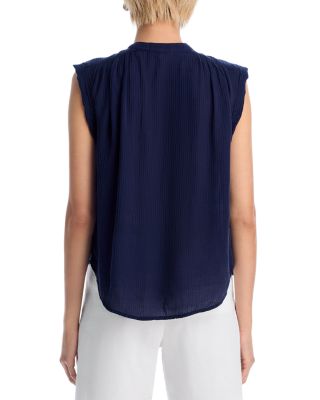 Shirred Cap Sleeve V Neck Top  