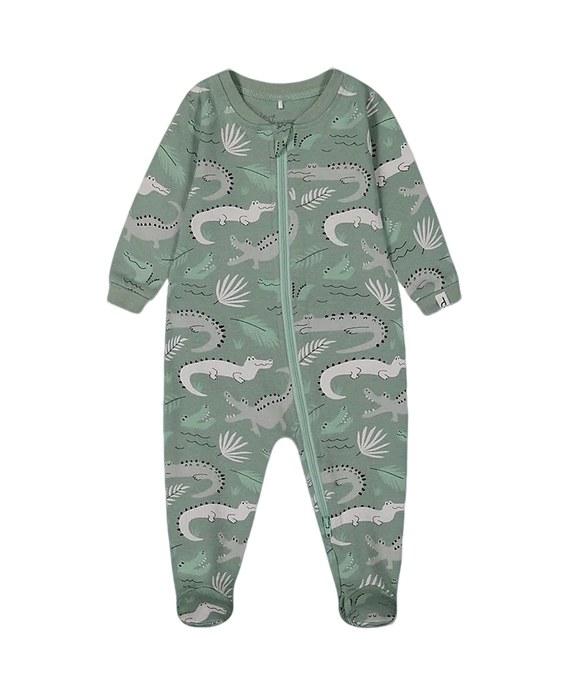 Deux Par Deux Baby Boy's Printed Organic Cotton One-piece Pajama Light Sage And Gray Crocodile In Light Sage And Gray Crocodile